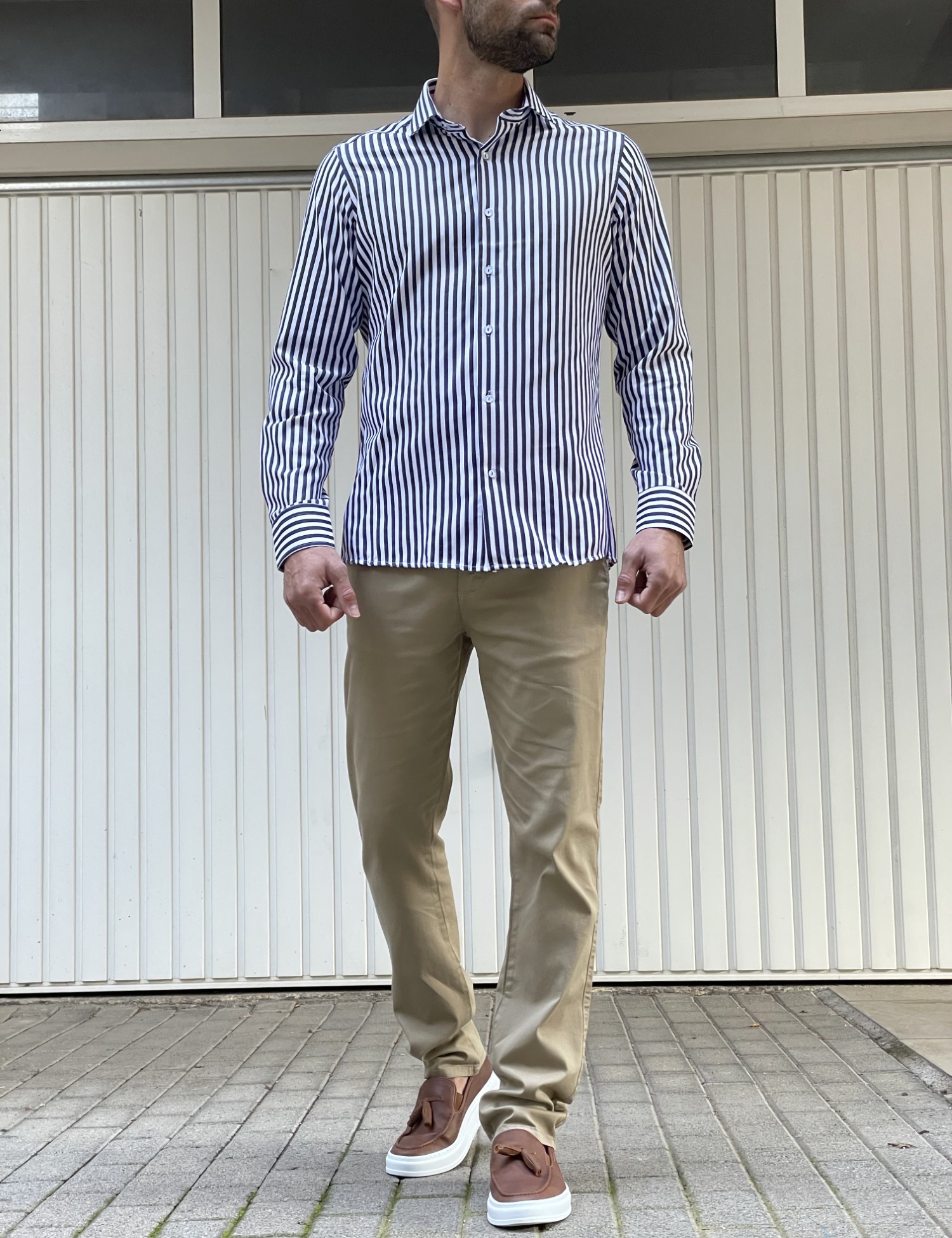 Ανδρικό λευκό ριγέ πουκάμισο Modern Fit 301512W φωτογραφία